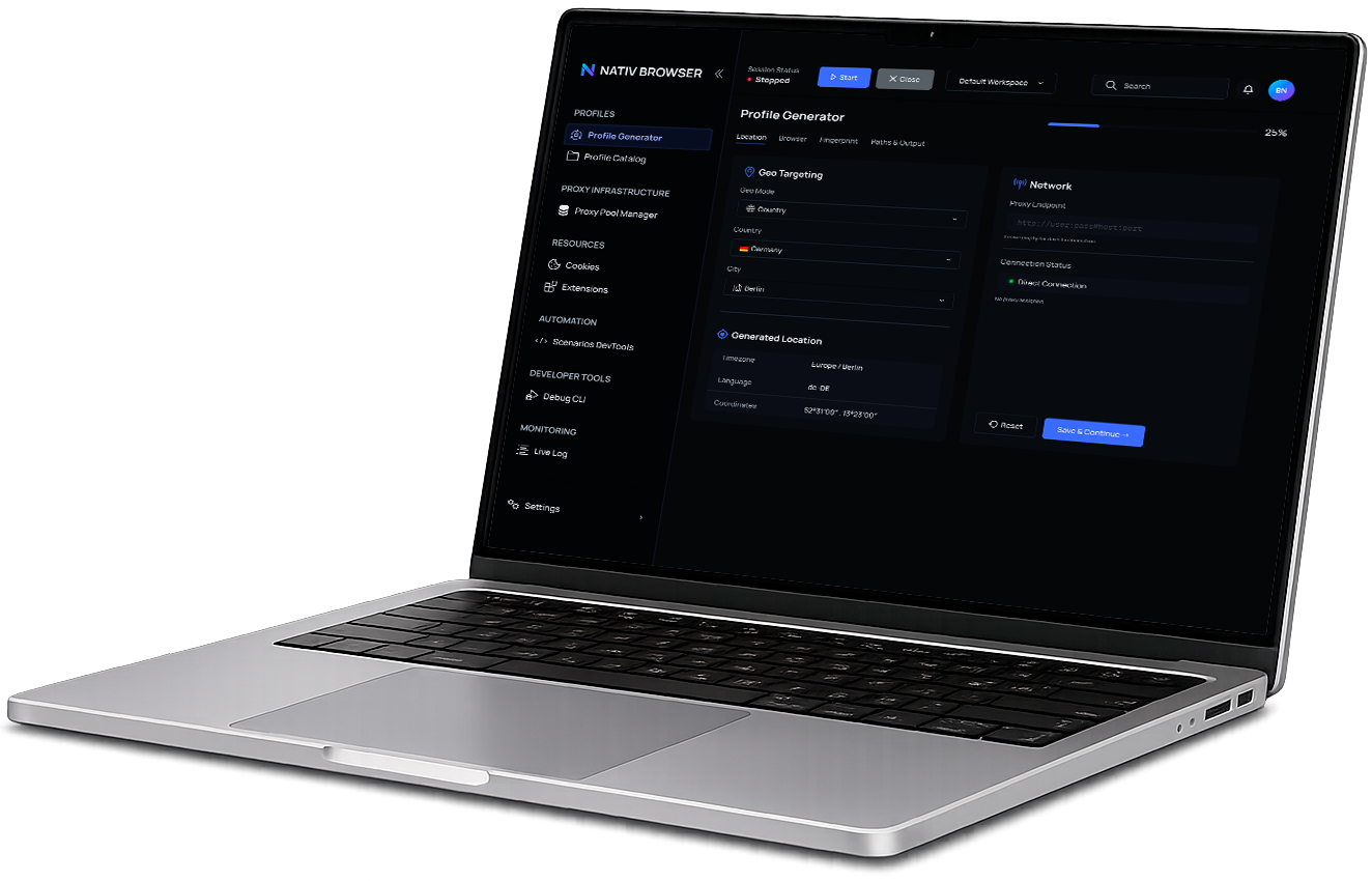 Nativ Browser на десктопе и мобильном